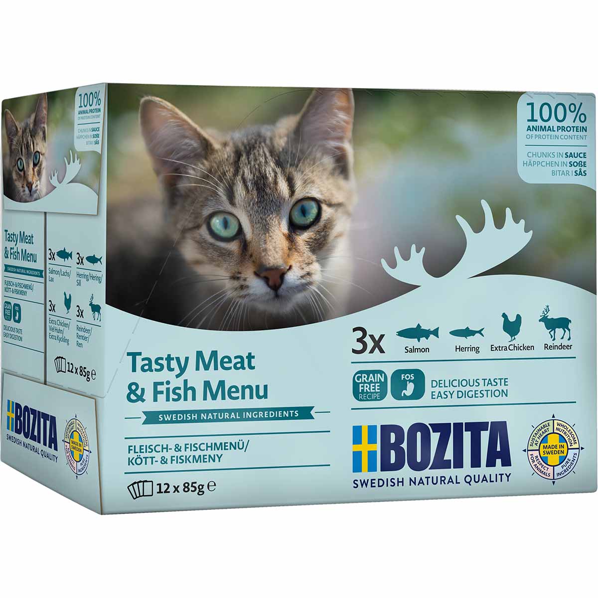 Bozita kousky v omáčce, multibox maso a ryba, 12 × 85 g