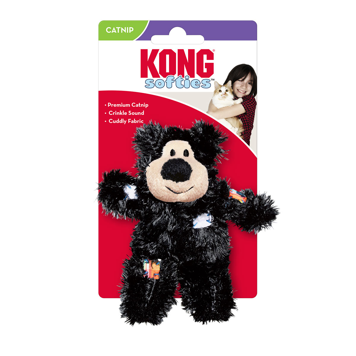 KONG Softies Patchwork hračka pro kočky, medvěd