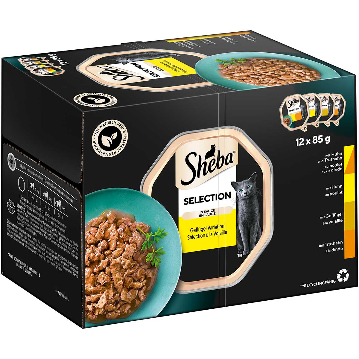 Sheba Multipack Selection drůbeží variace v omáčce, 12 × 85 g