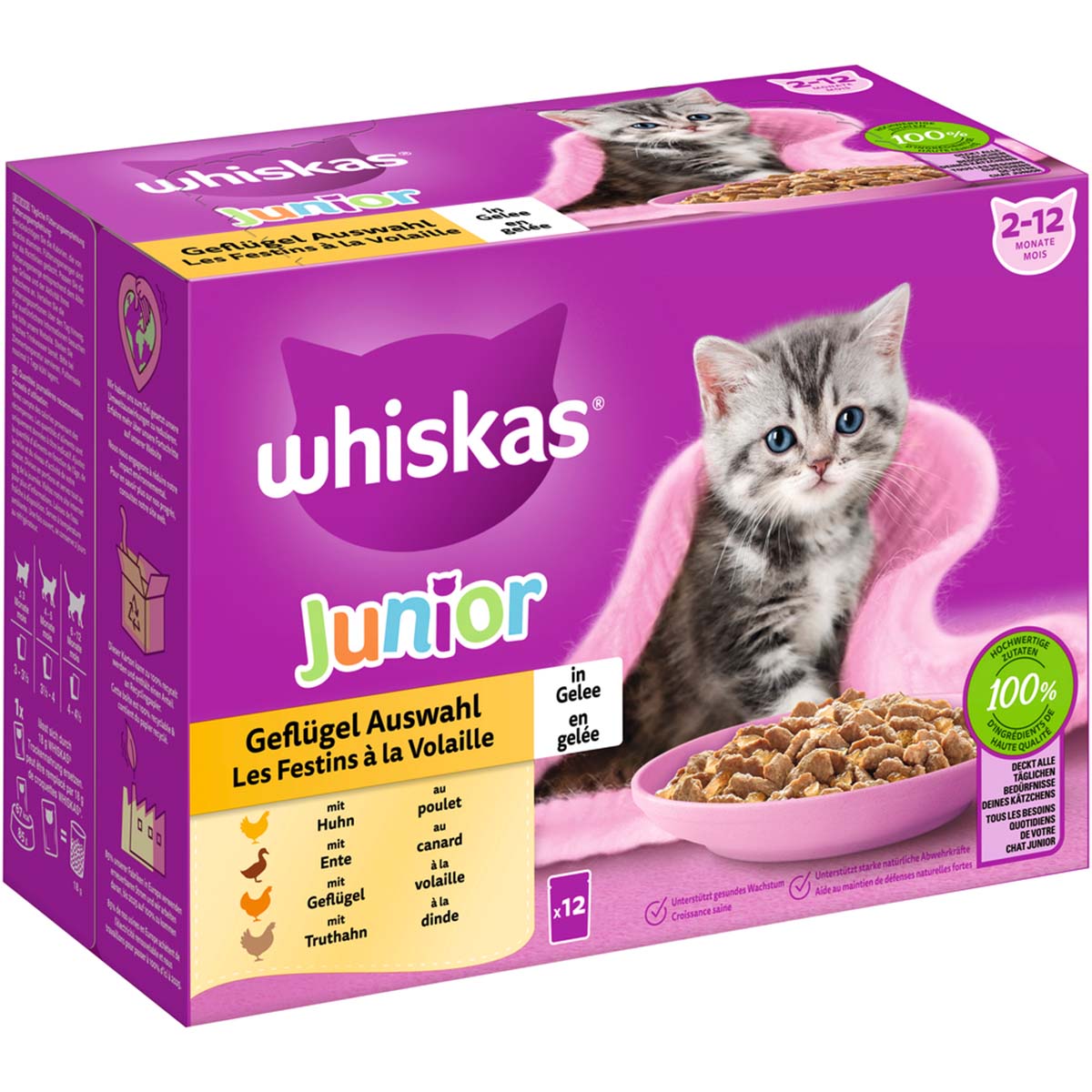 Whiskas Junior kombinované balení, výběr drůbežího masa v želé, 12 × 85 g