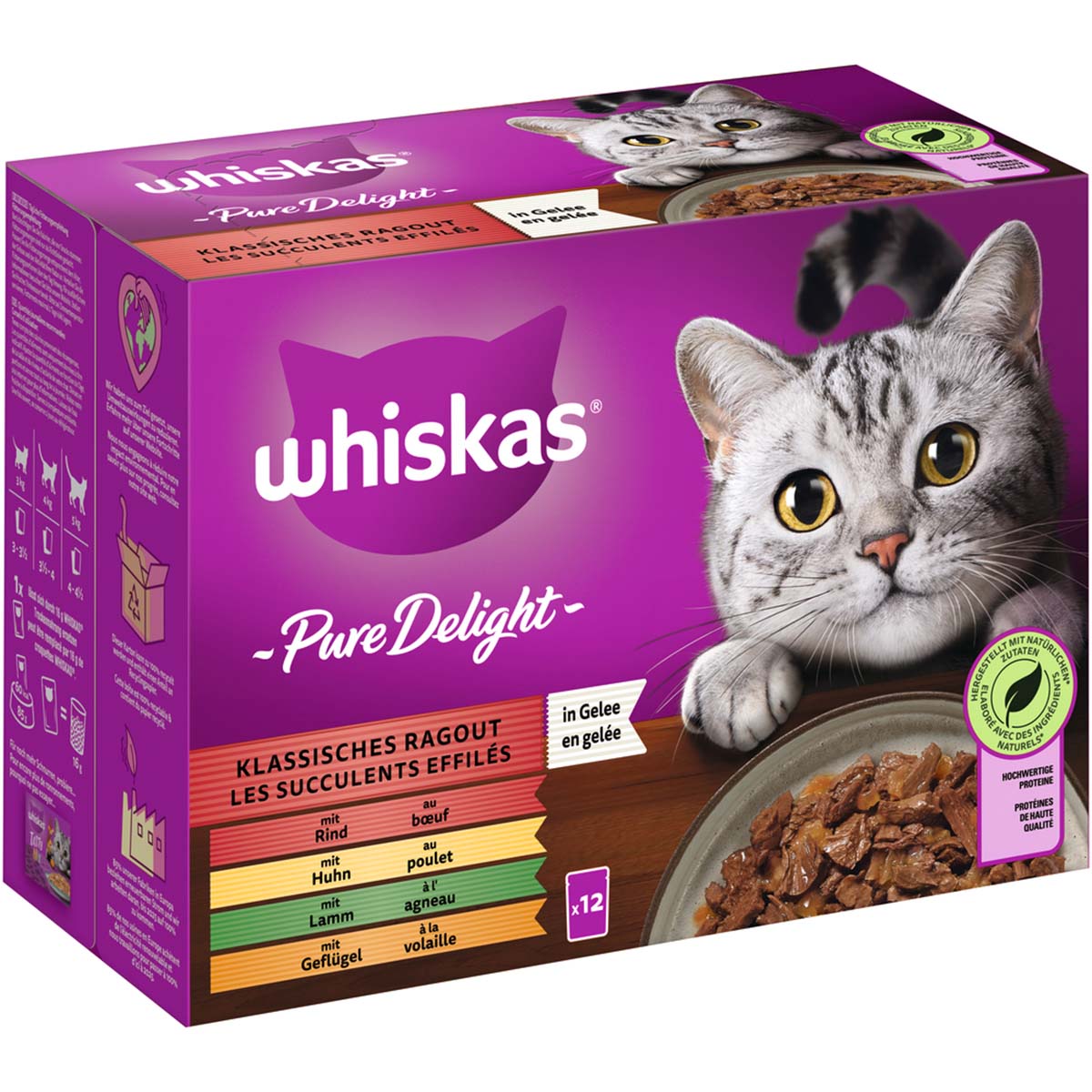 Whiskas Pure Delight Classic ragú v želé, kombinované balení, 12 × 85 g